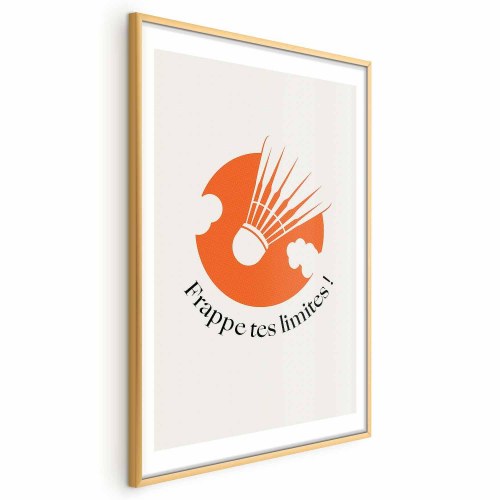 Abstrakt plakat med fjerbold mod den orange sol