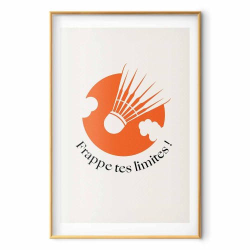 Abstrakt plakat med fjerbold mod den orange sol