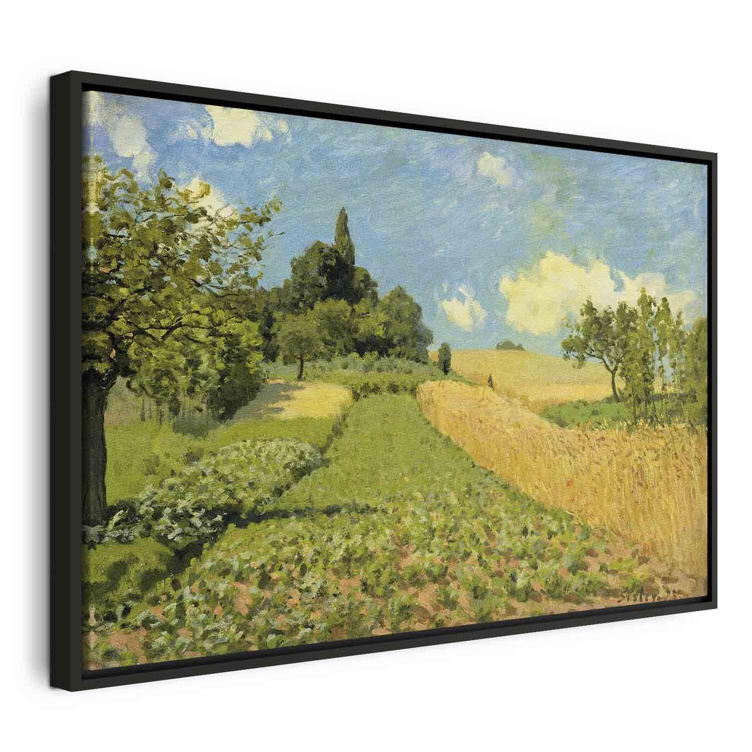 Billede på lærred reproduktion - Alfred Sisley, Kornmarker på bakkerne ved Argenteuil - 90 x 60 cm - I en sort træramme