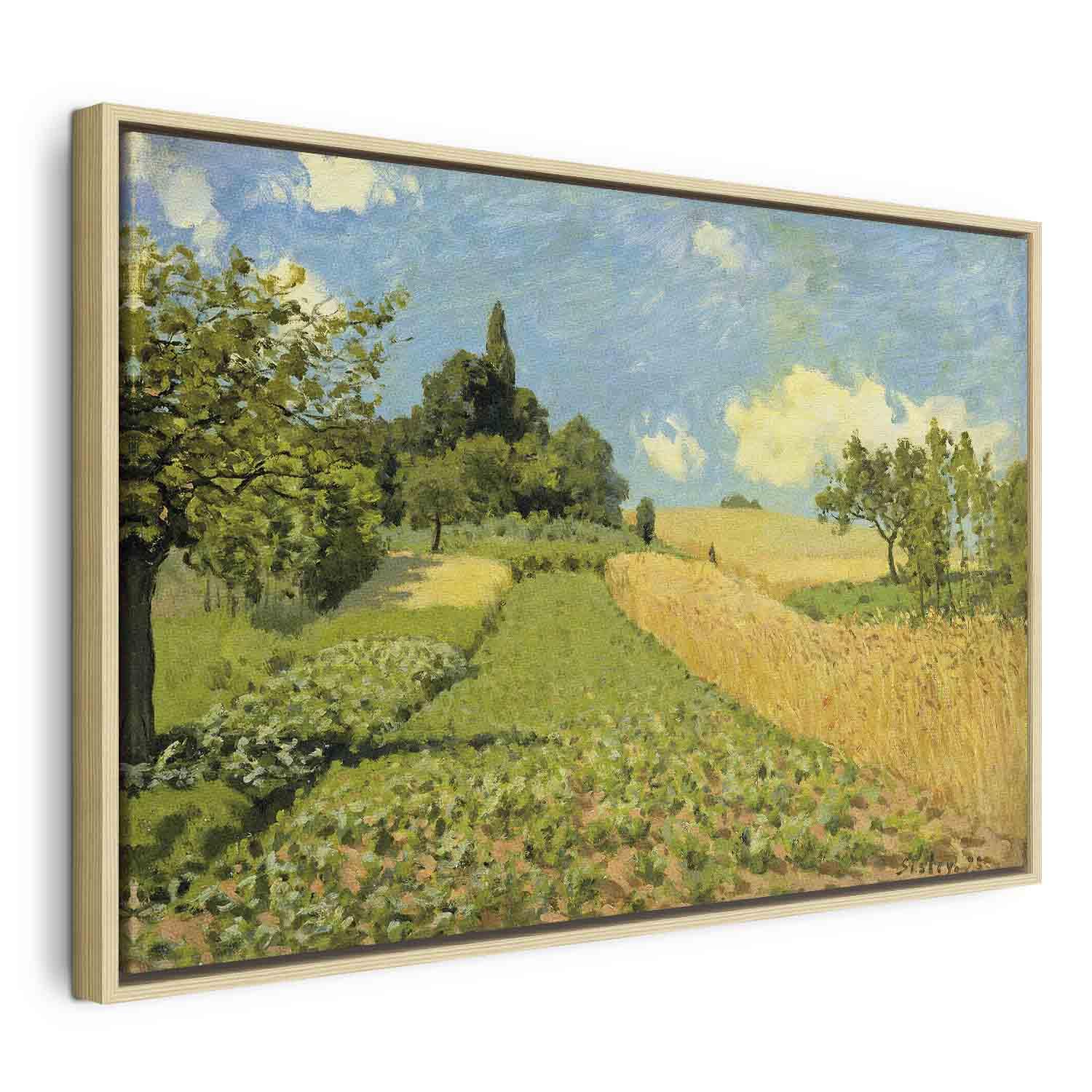 Billede på lærred reproduktion - Alfred Sisley, Kornmarker på bakkerne ved Argenteuil - 90 x 60 cm - I en naturlig træramme