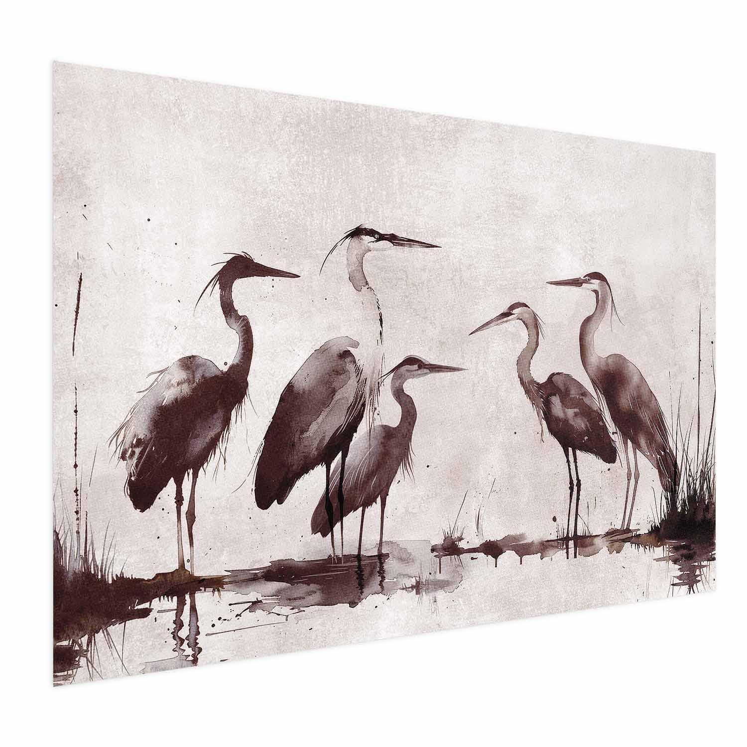 Plakat med hejrer i blæk - dyreplakat - 60 x 40 cm - Uden ramme