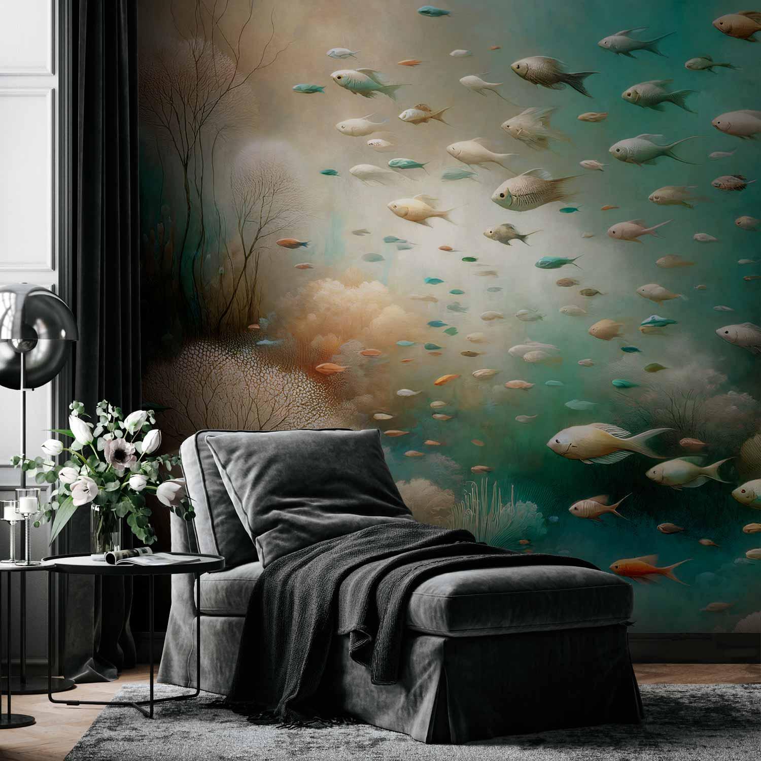 Fototapet Oceanisk skønhed - vægdekoration med fiskemotiv i undervandsdesign - 500 x 350 cm - Standard