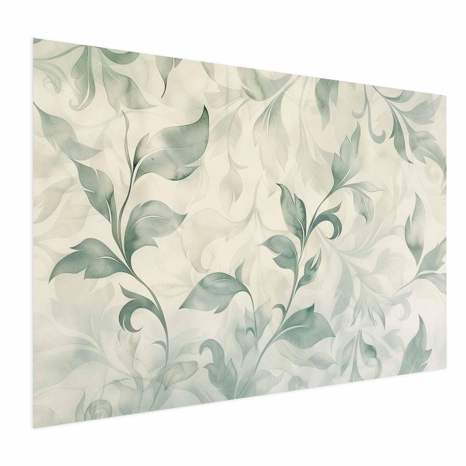 Plakat med akvarelblade i grøn og beige - botanisk vægplakat til stue, soveværelse og kontor - 90 x 60 cm - Uden ramme