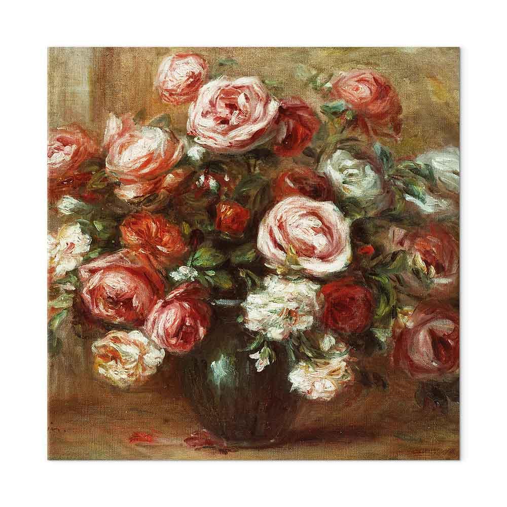 Pierre-Auguste Renoir billede på lærred - Stilleben med roser - 60 x 60 cm - Premium Print billede