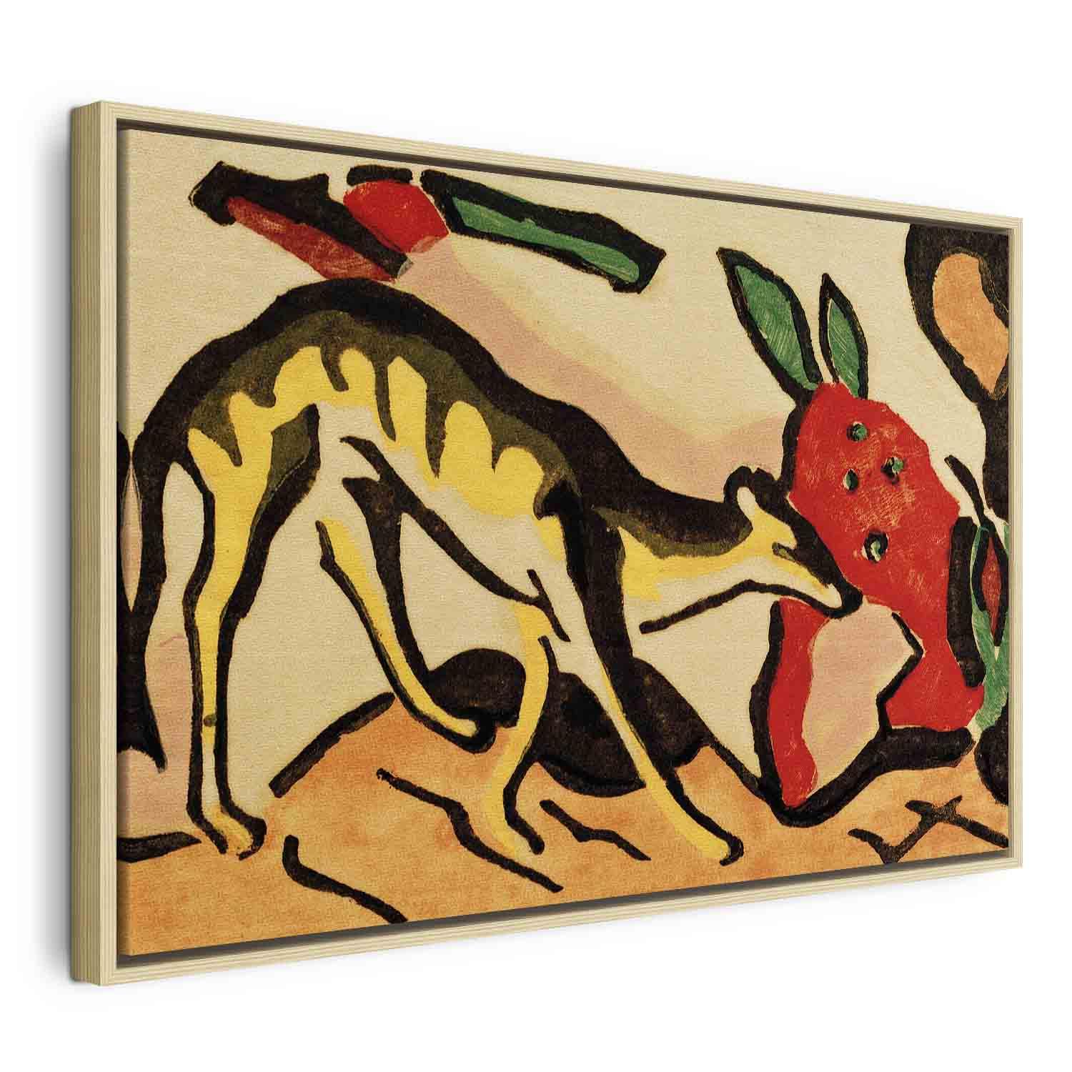 Franz Marc Fabeldyr - billede på lærred med kunstreproduktion - 120 x 80 cm - I en naturlig træramme