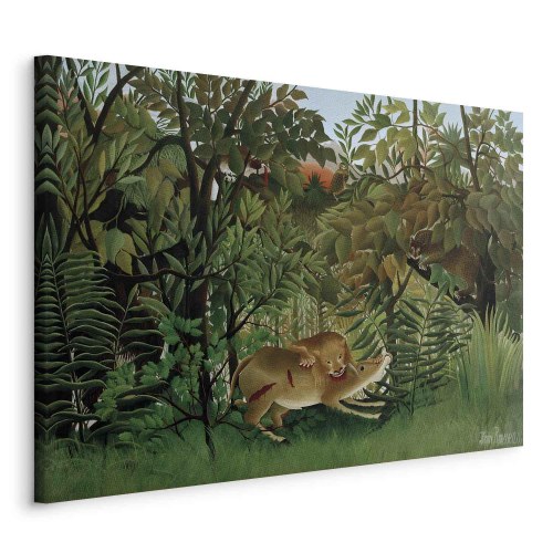 Henri Rousseau lærredsbillede - Den sultne løve kaster sig over antilopen