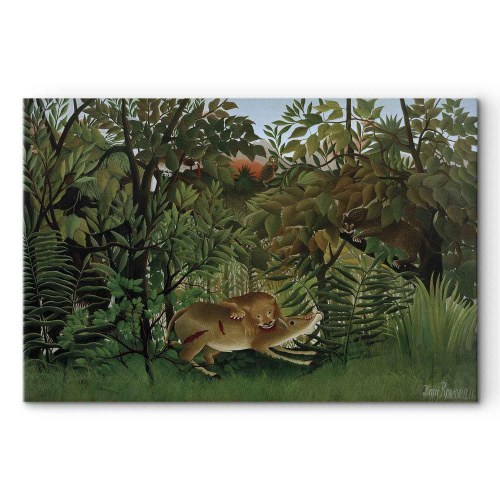 Henri Rousseau lærredsbillede - Den sultne løve kaster sig over antilopen