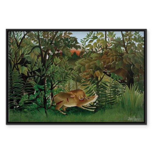Henri Rousseau lærredsbillede - Den sultne løve kaster sig over antilopen
