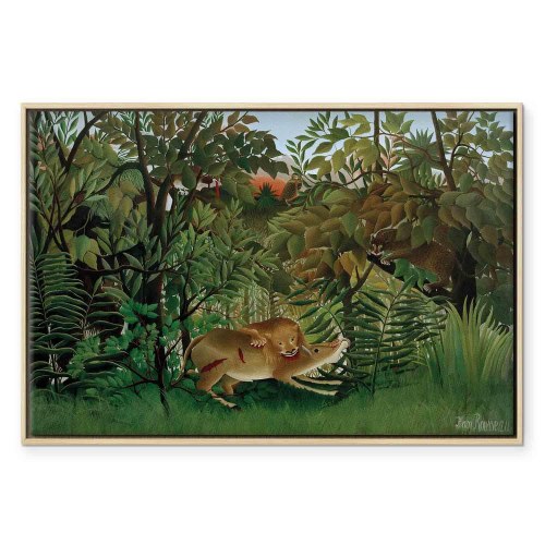 Henri Rousseau lærredsbillede - Den sultne løve kaster sig over antilopen
