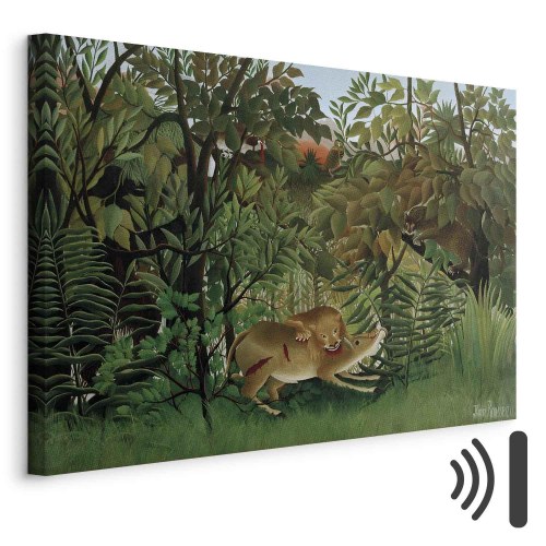 Henri Rousseau lærredsbillede - Den sultne løve kaster sig over antilopen