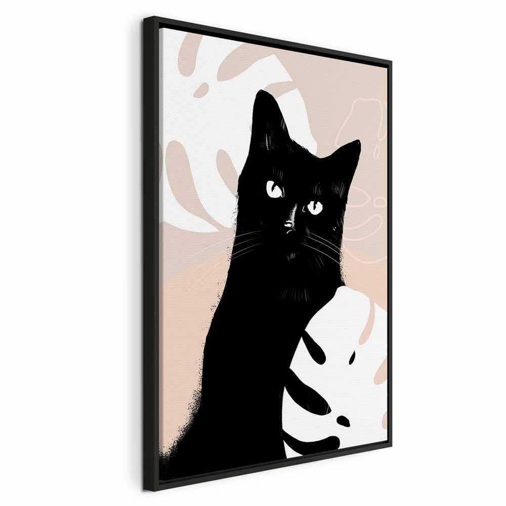 Lærredsbillede Kat i Monstera 1-delt lodret - 40 x 60 cm - I en sort træramme billede