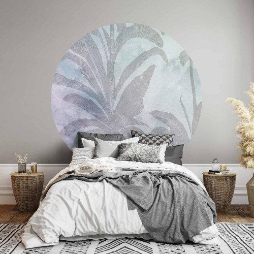Rundt fototapet Misty Tropics med blade