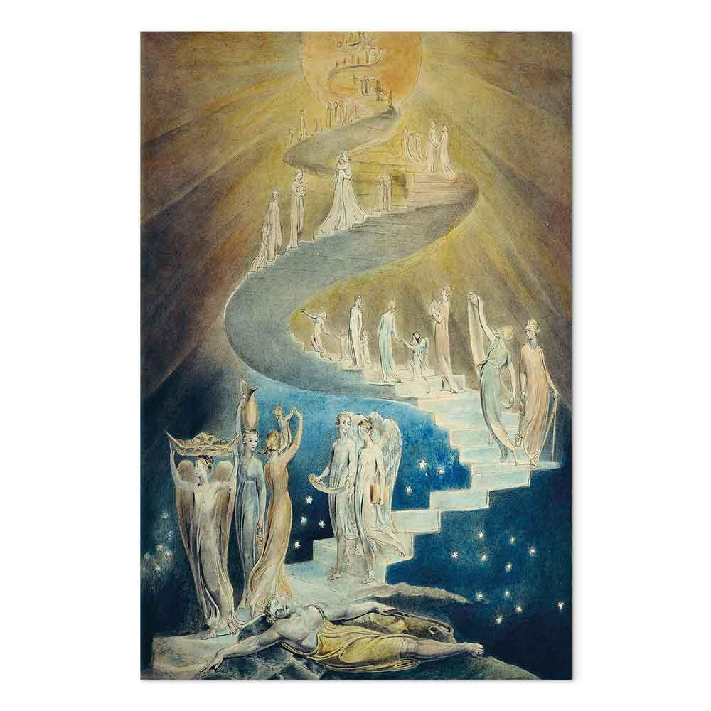 William Blake - Jakobs stige reproduktion på lærred som billede til vægdekoration - 40 x 60 cm - Akustisk