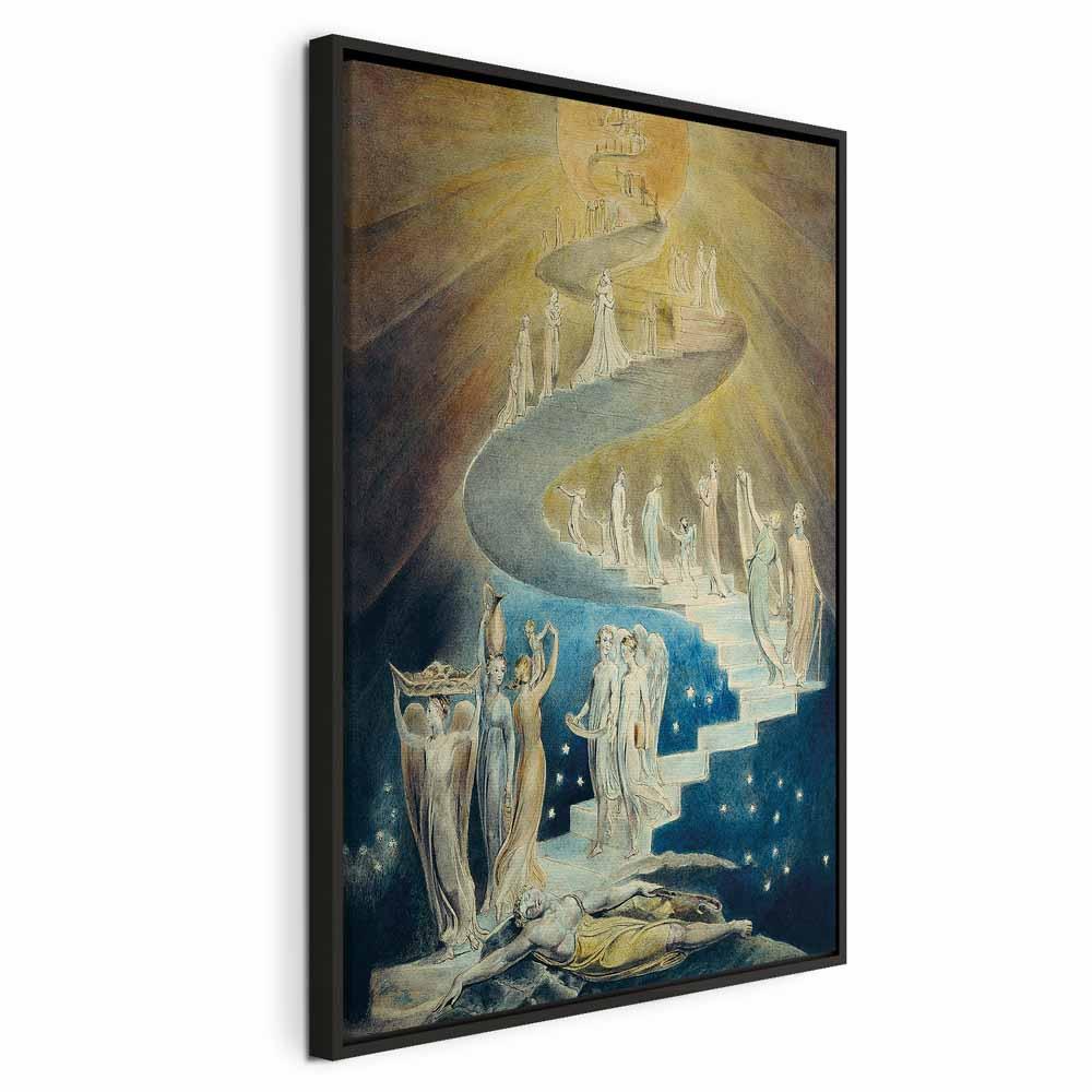 William Blake - Jakobs stige reproduktion på lærred som billede til vægdekoration - 80 x 120 cm - I en sort træramme