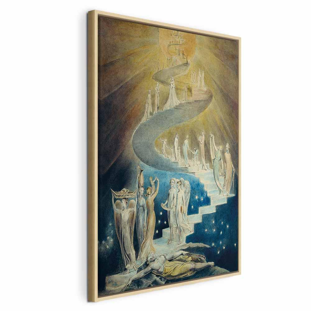 William Blake - Jakobs stige reproduktion på lærred som billede til vægdekoration - 80 x 120 cm - I en naturlig træramme
