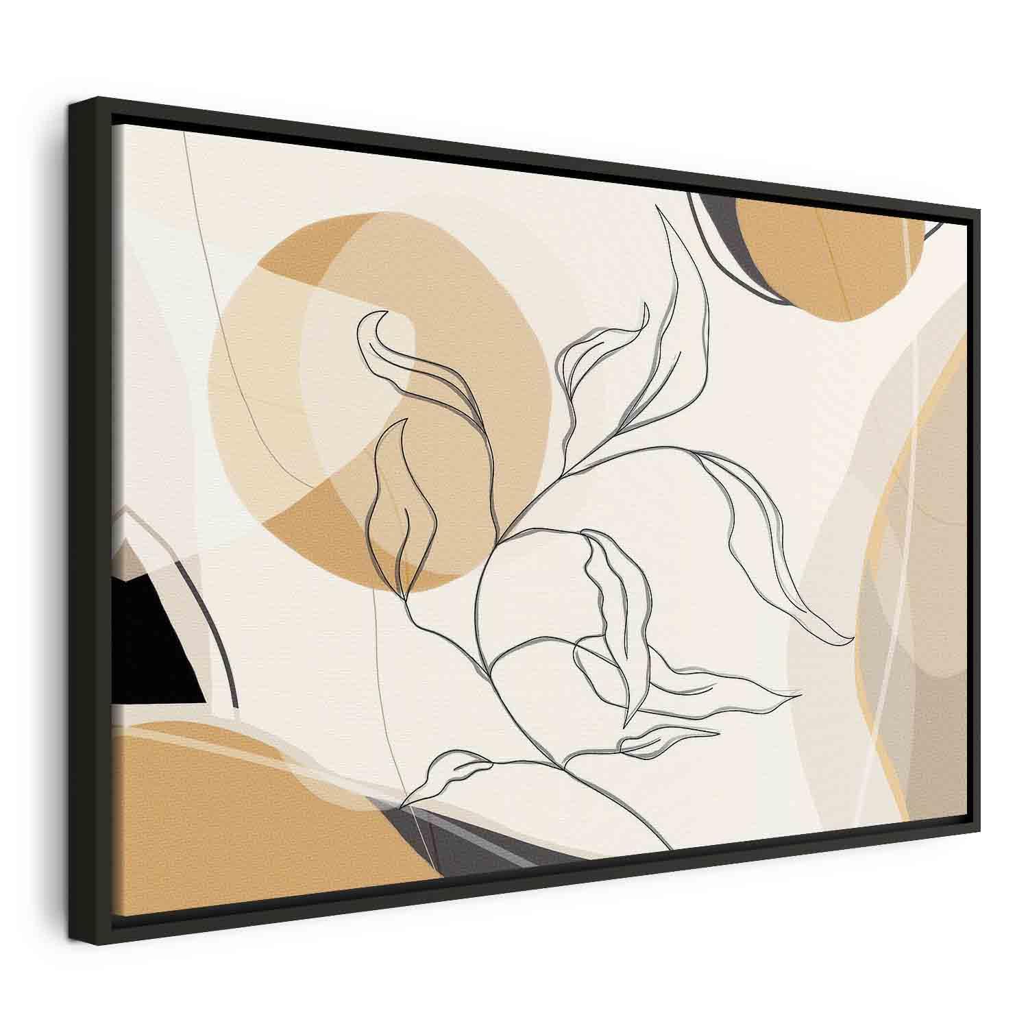Lærredsbillede Landskab med et blad - 120 x 80 cm - I en sort træramme billede