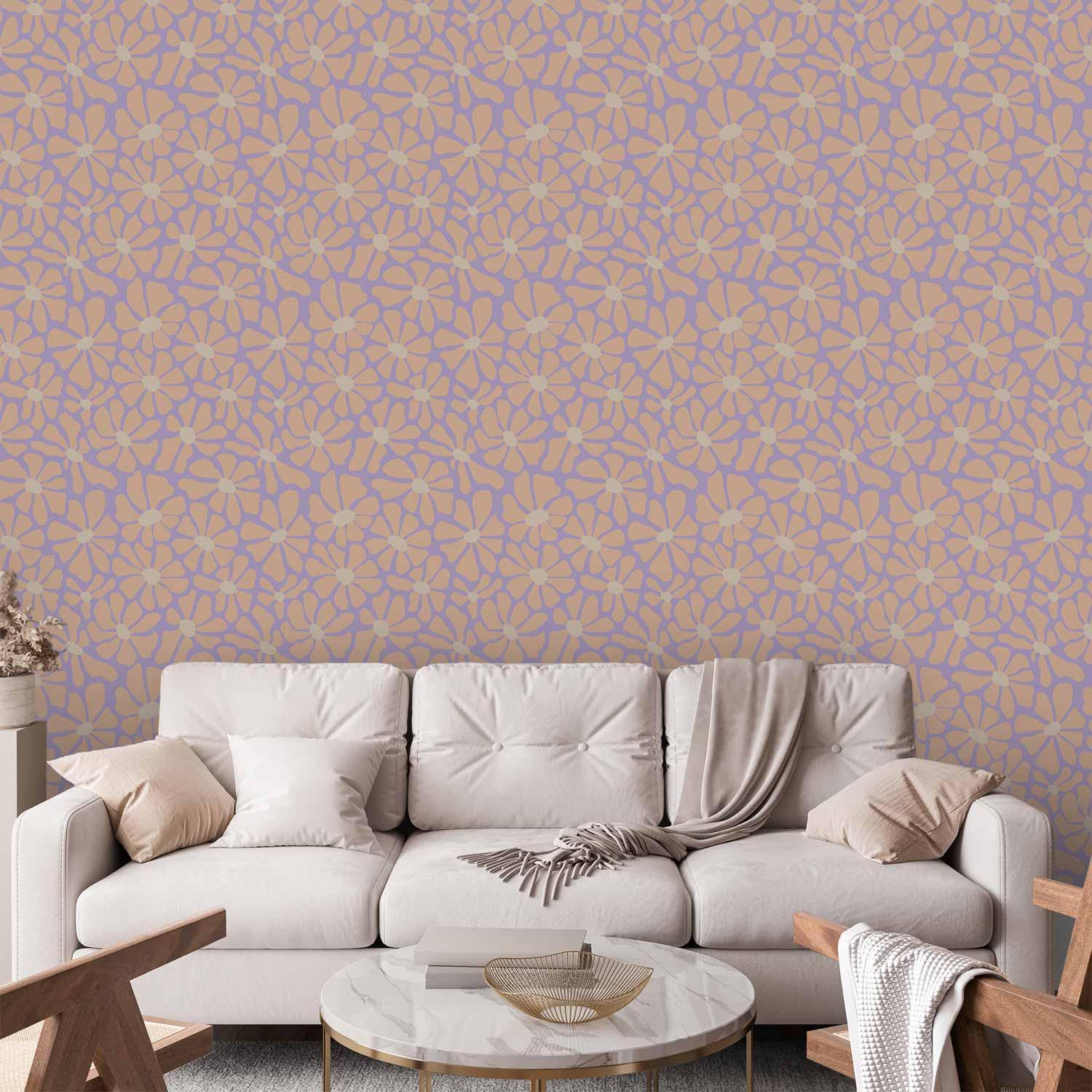 Tapet Cute Light-Beige Little Flowers - blomstret tapet i beige og blå - 50 x 1000 cm - Standard billede