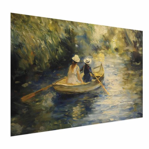 Plakat med båd på flod - maleri af to kvinder i båd