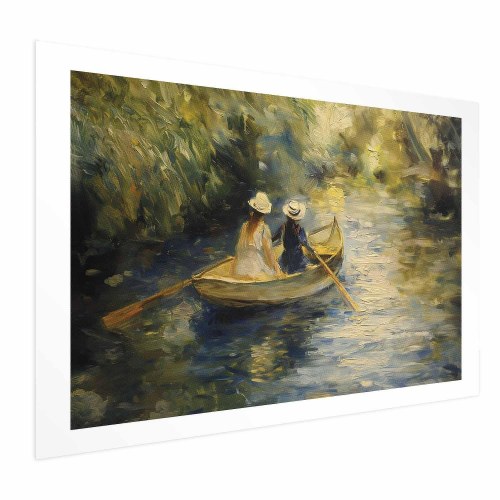 Plakat med båd på flod - maleri af to kvinder i båd
