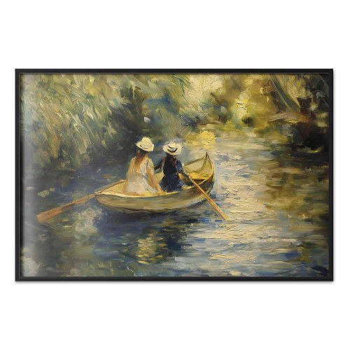 Plakat med båd på flod - maleri af to kvinder i båd