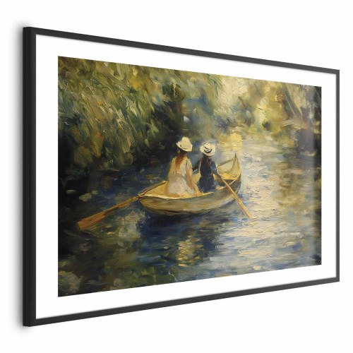 Plakat med båd på flod - maleri af to kvinder i båd