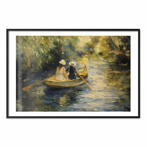 Plakat med båd på flod - maleri af to kvinder i båd