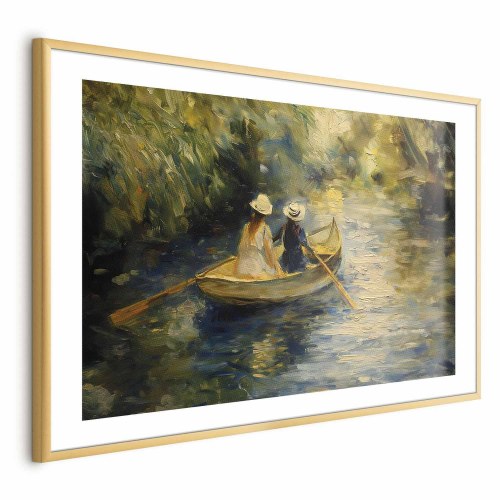 Plakat med båd på flod - maleri af to kvinder i båd