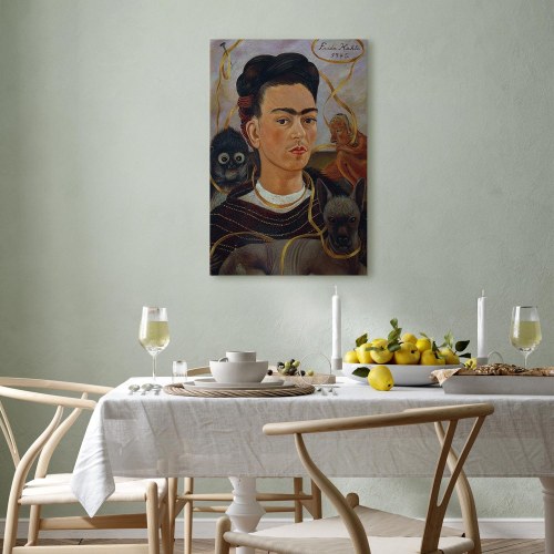 Frida Kahlo billede på lærred - Selvportræt med Changuito