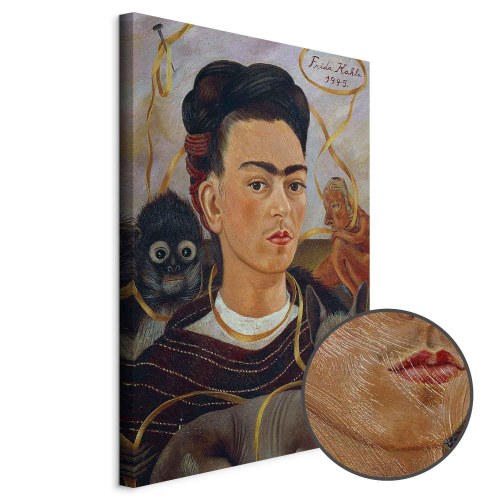 Frida Kahlo billede på lærred - Selvportræt med Changuito