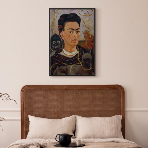 Frida Kahlo billede på lærred - Selvportræt med Changuito