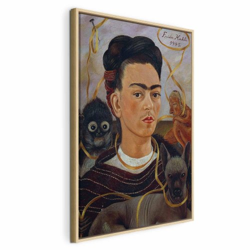 Frida Kahlo billede på lærred - Selvportræt med Changuito