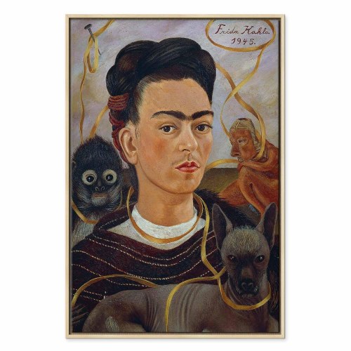 Frida Kahlo billede på lærred - Selvportræt med Changuito