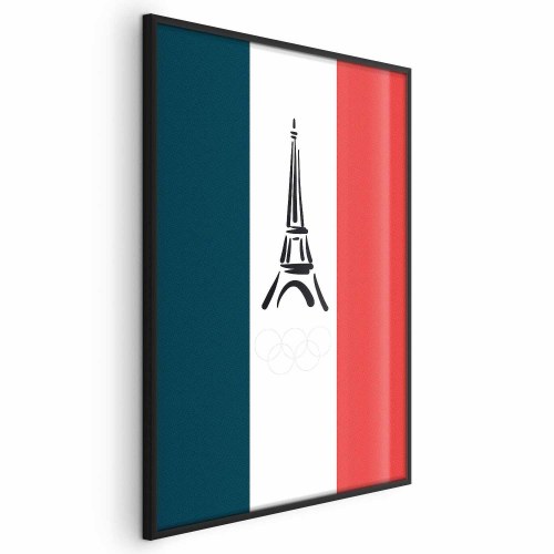 Plakat med grafisk Eiffeltårn mod fransk flag