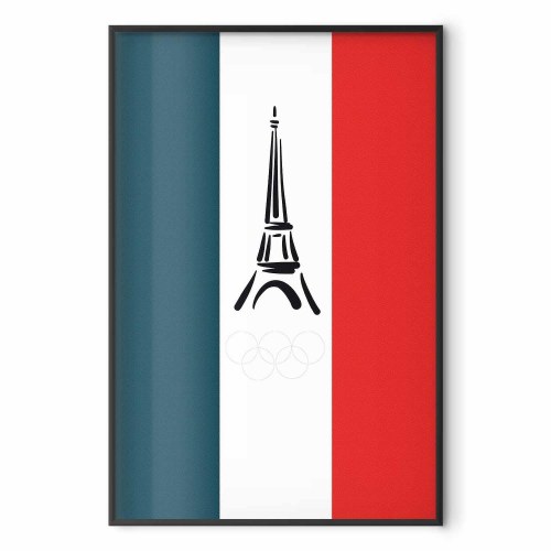 Plakat med grafisk Eiffeltårn mod fransk flag