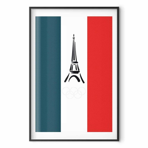 Plakat med grafisk Eiffeltårn mod fransk flag