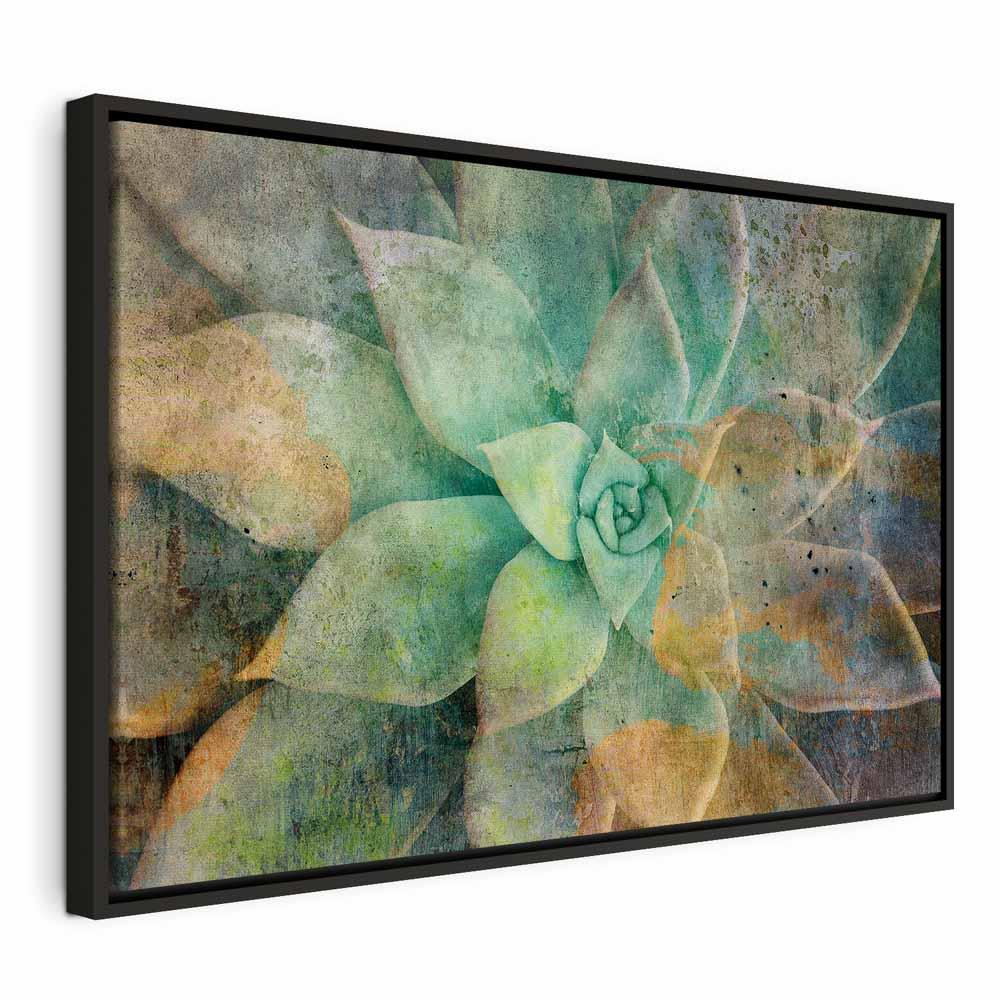 Lærredsbillede Blooming Tones Wide - blomstermotiv til væg - 120 x 80 cm - I en sort træramme