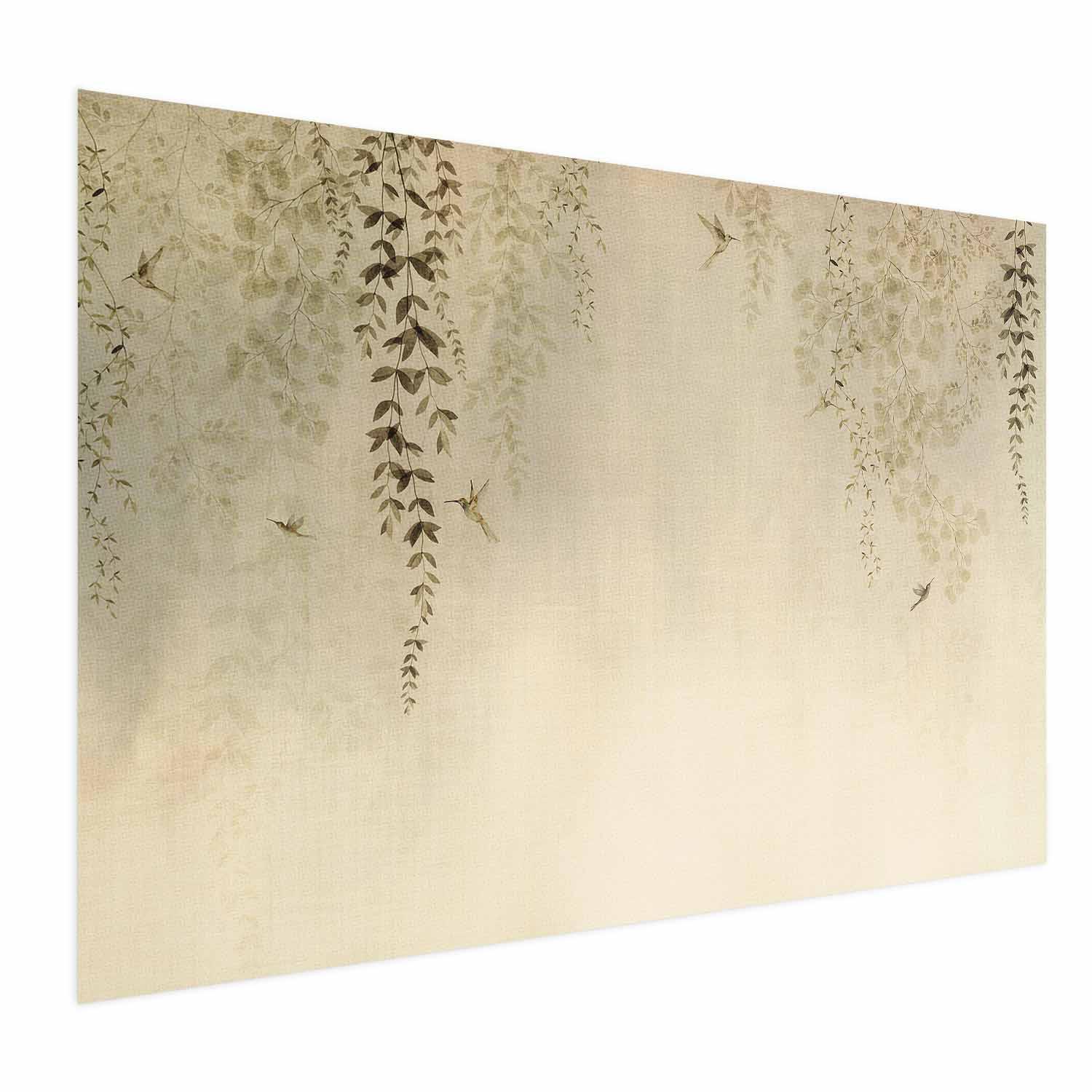 Plakat med beige kolibrier - botanisk vægplakat til stue, soveværelse og kontor - 90 x 60 cm - Uden ramme