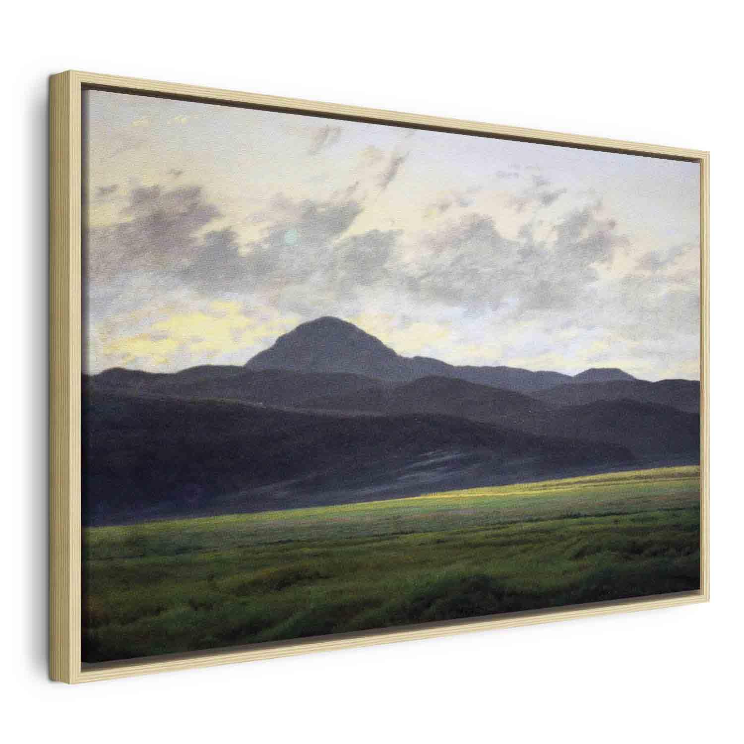 Caspar David Friedrich billede på lærred - Bjerglandskab i Bøhmen - 90 x 60 cm - I en naturlig træramme billede