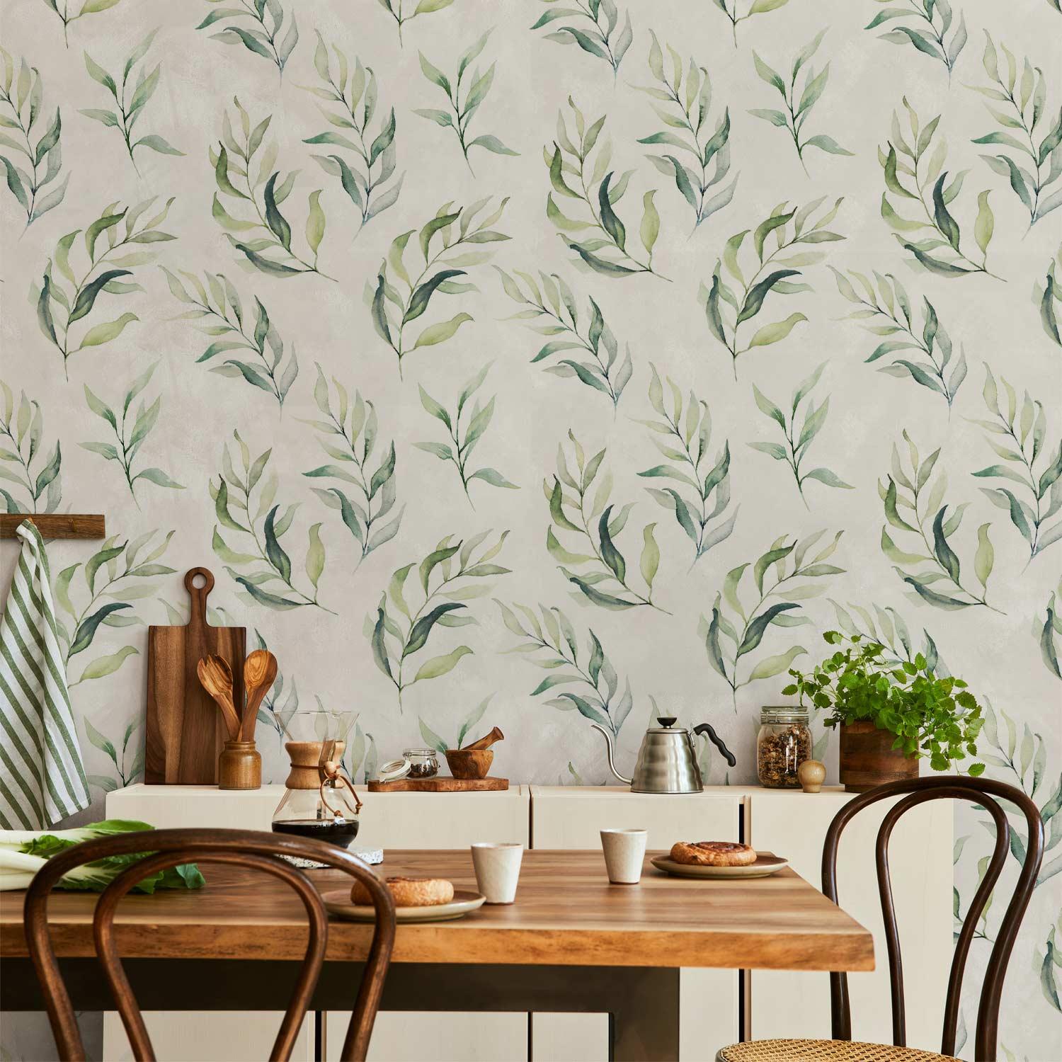 Tapet Dancing Green med blade - 50 x 1000 cm - Vandtæt