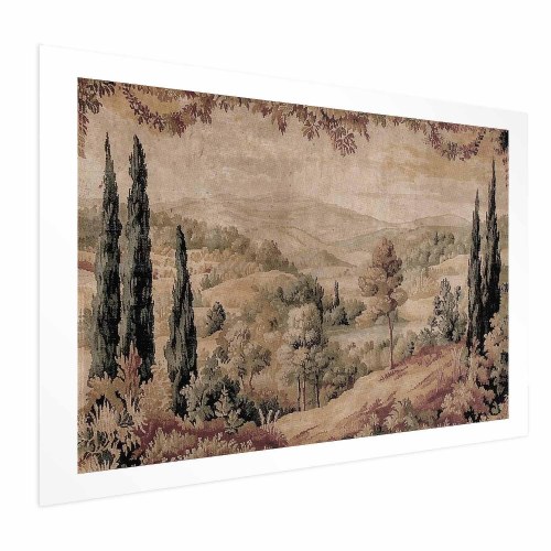 Landskabsplakat Mediterranean Landscape - gammelt tapet med bakke og sø
