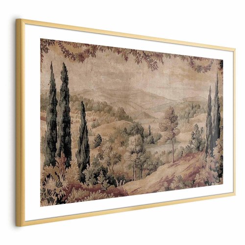 Landskabsplakat Mediterranean Landscape - gammelt tapet med bakke og sø