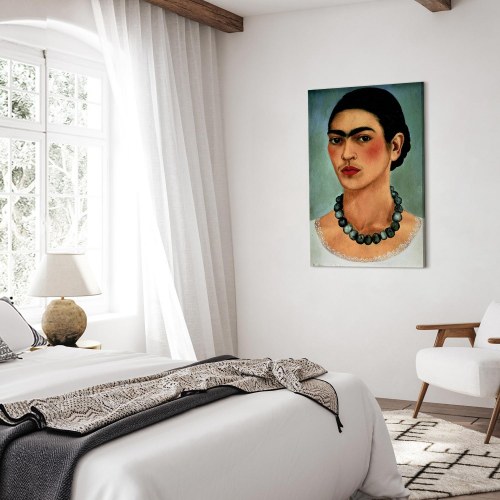 Frida Kahlo Selvportræt med Perlekæde - billede på lærred