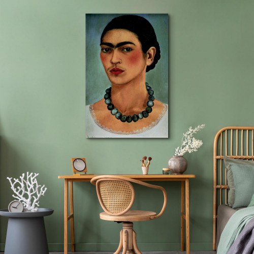 Frida Kahlo Selvportræt med Perlekæde - billede på lærred