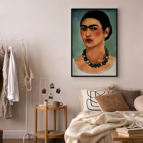 Frida Kahlo Selvportræt med Perlekæde - billede på lærred