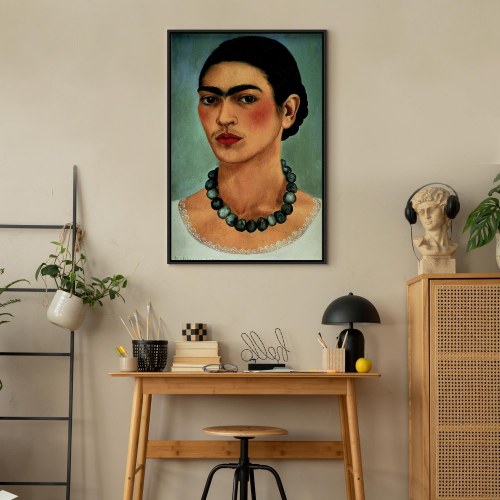 Frida Kahlo Selvportræt med Perlekæde - billede på lærred