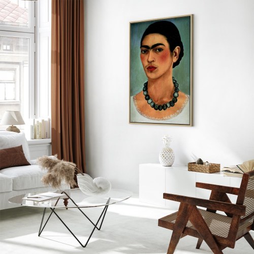 Frida Kahlo Selvportræt med Perlekæde - billede på lærred