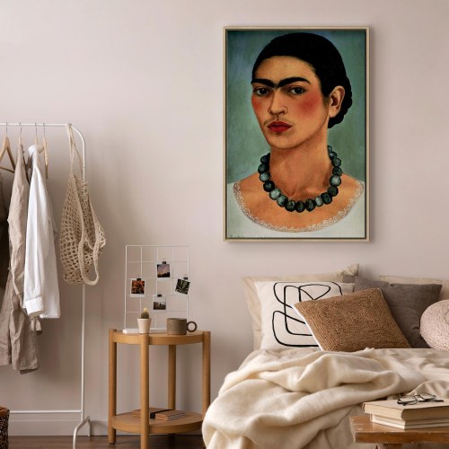 Frida Kahlo Selvportræt med Perlekæde - billede på lærred