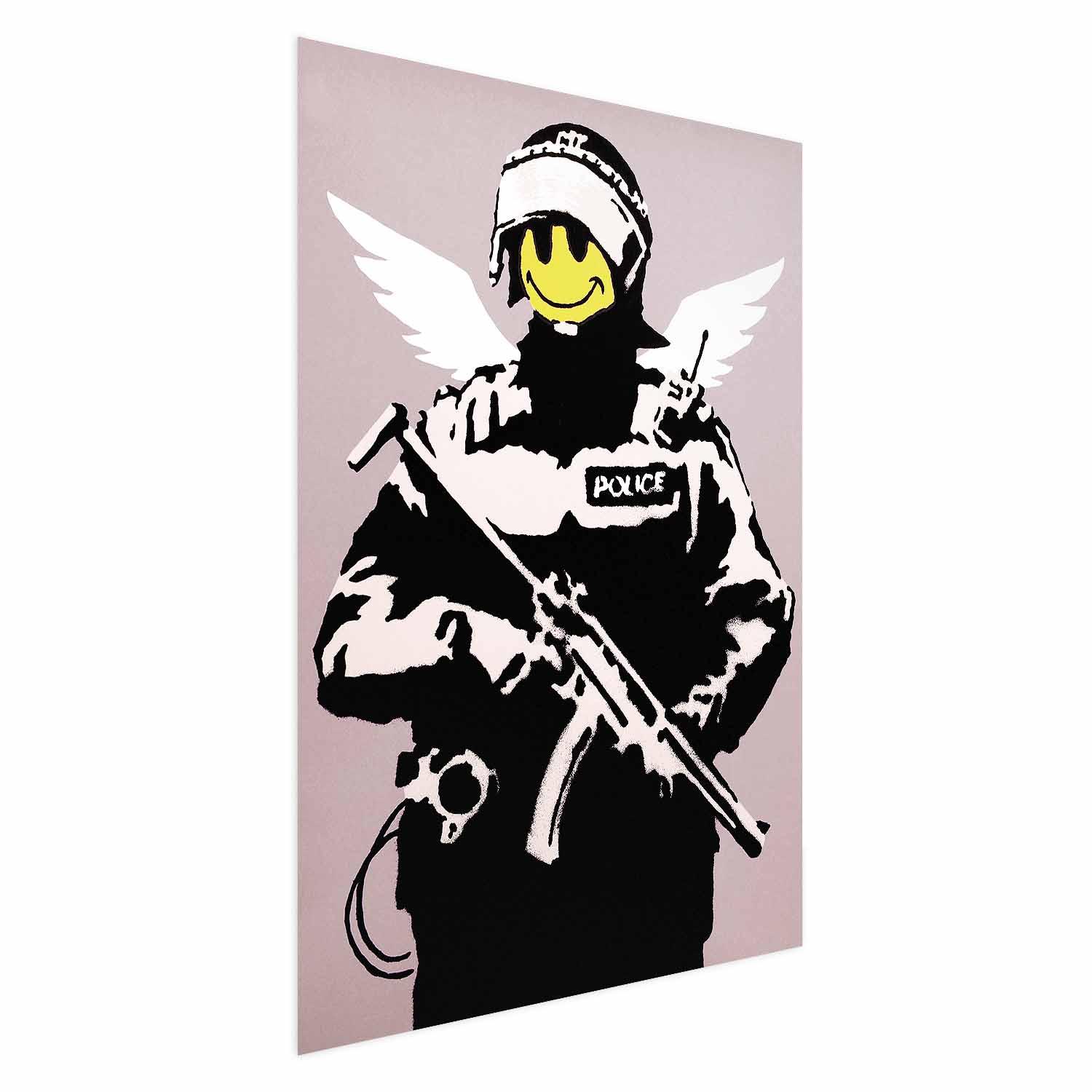 Gadekunst plakat - Politimand med smiley og vinger - 60 x 90 cm - Uden ramme