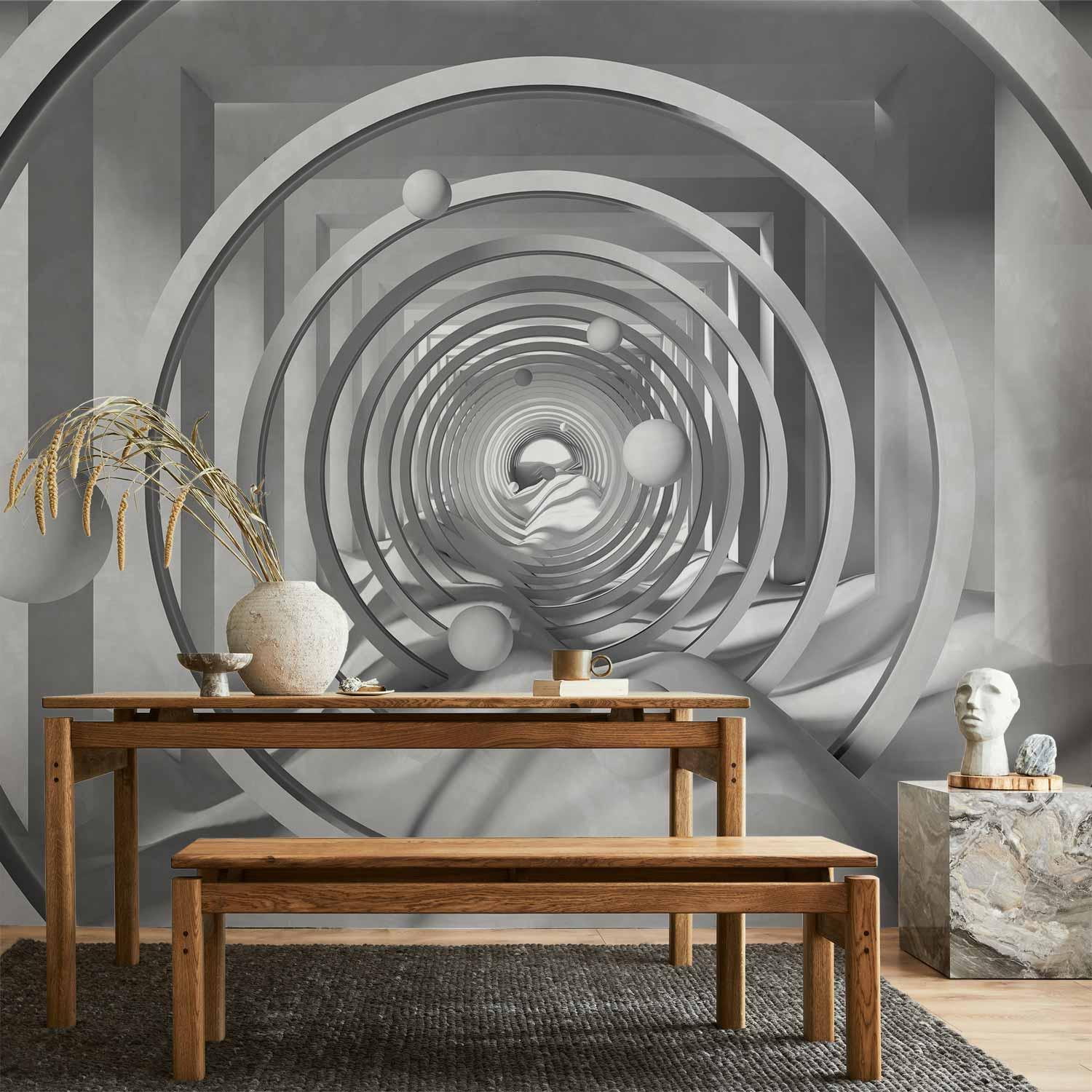 Fototapet Geometrisk Dybde - 3D vægdekoration med geometrisk tunnelmotiv - 500 x 350 cm - Vandtæt