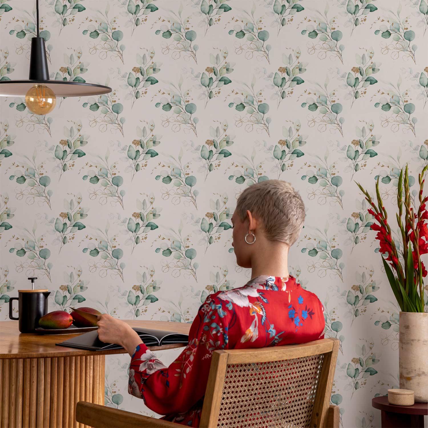 Tapet Green Melodies med blade - 50 x 1000 cm - Vandtæt